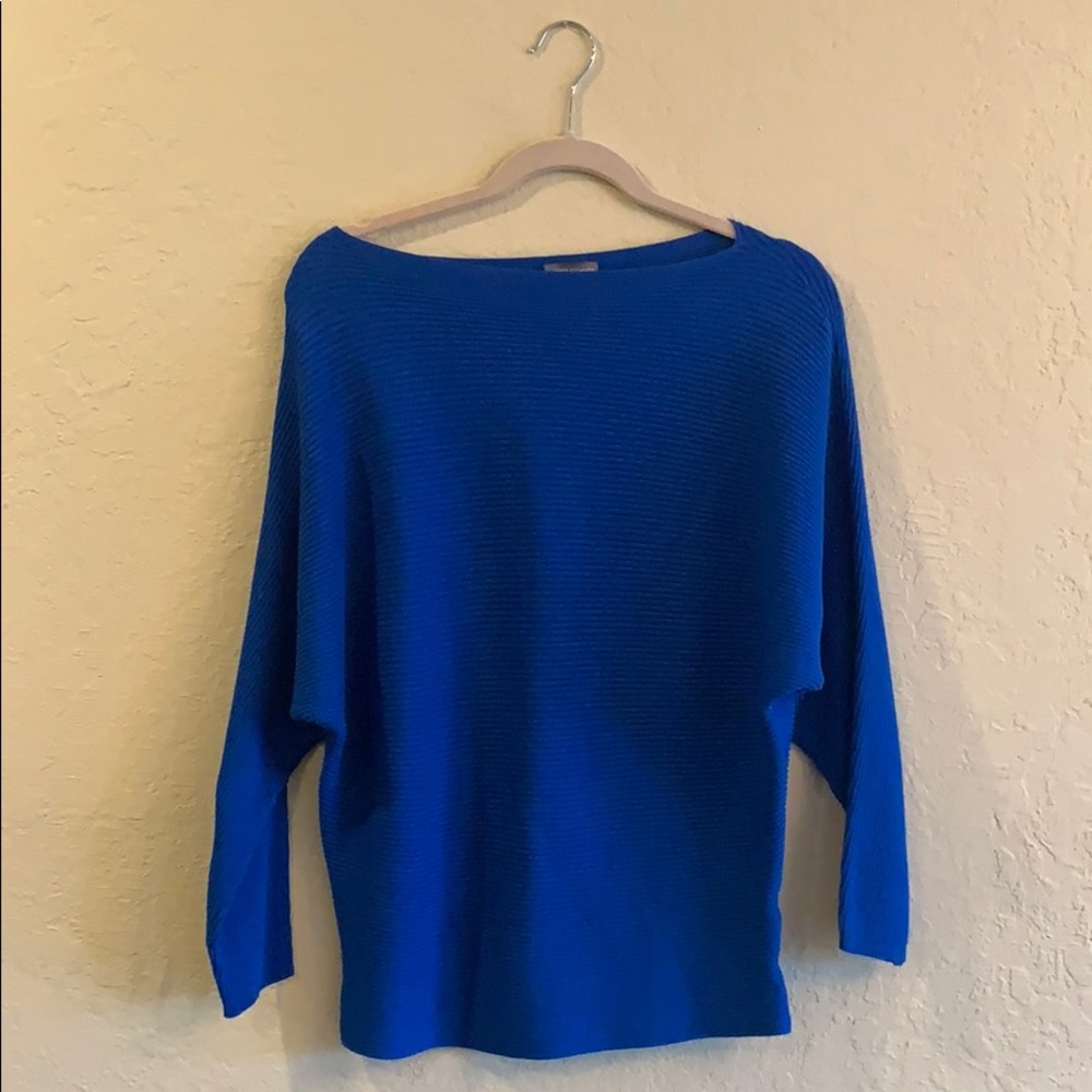 Vince Camuto blue knit off the shoulder sweater